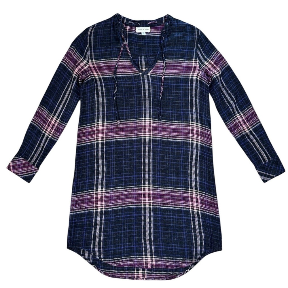 Anthropologie Cloth & Stone Versify Plaid Tunic Dress S Whimsigoth Cabincore EUC
